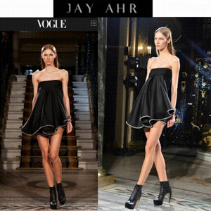 Jay Ahr black strapless chain trim babydoll dress